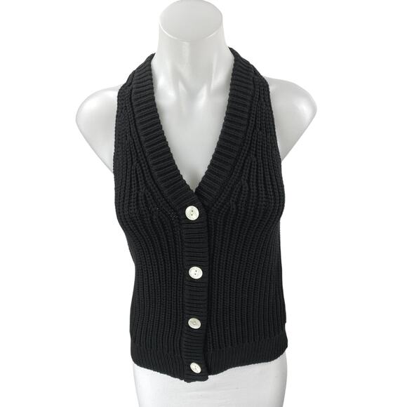 NEW Madewell Women's Black Sleeveless Button Up V Neck Sweater Vest Top Size XS - Picture 1 of 4